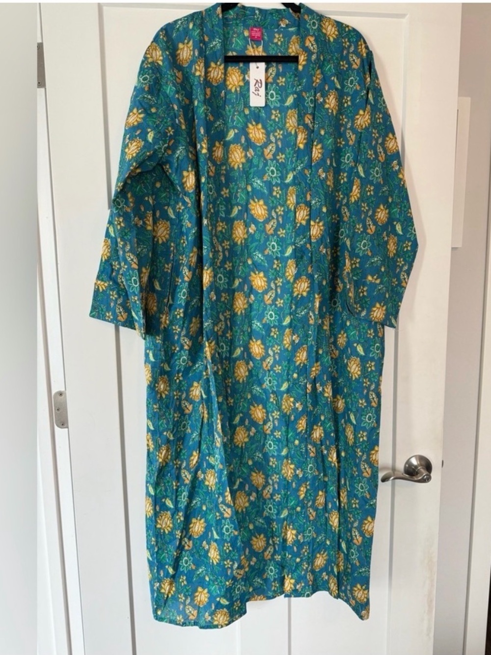 Raj Teal Gold Floral Kimono Duster Jacket SIZE MEDIUM